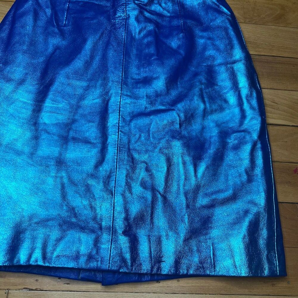 Michael Hoban x North Beach Leather Upcycled Metallic Blue Mini Pencil Skirt 3/4 - Picture 3 of 16